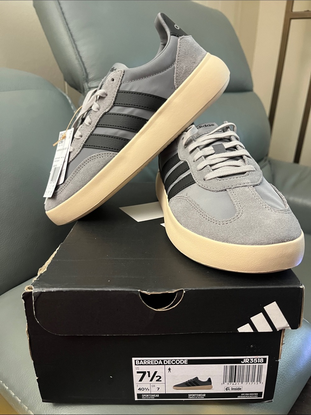 adidas Barreda Decode Gray Sneakers with Black Stripes and Cream Sole